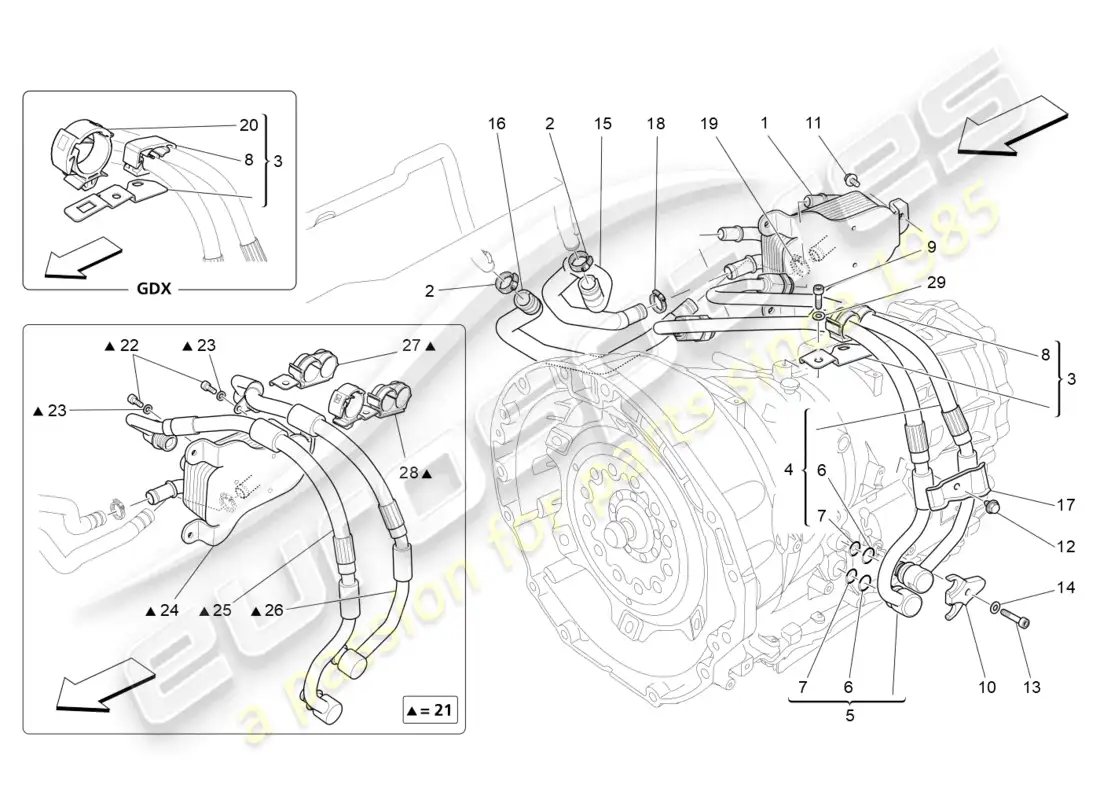 maserati ghibli (2014) lubricación y refrigeración del aceite de la caja de cambios diagrama de piezas