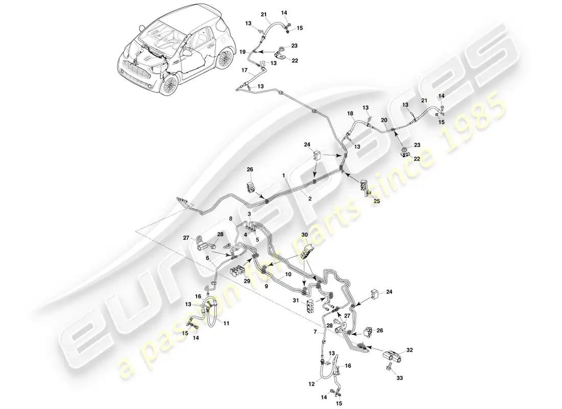 aston martin cygnet (2012) líneas y mangueras de freno lhd diagrama de piezas