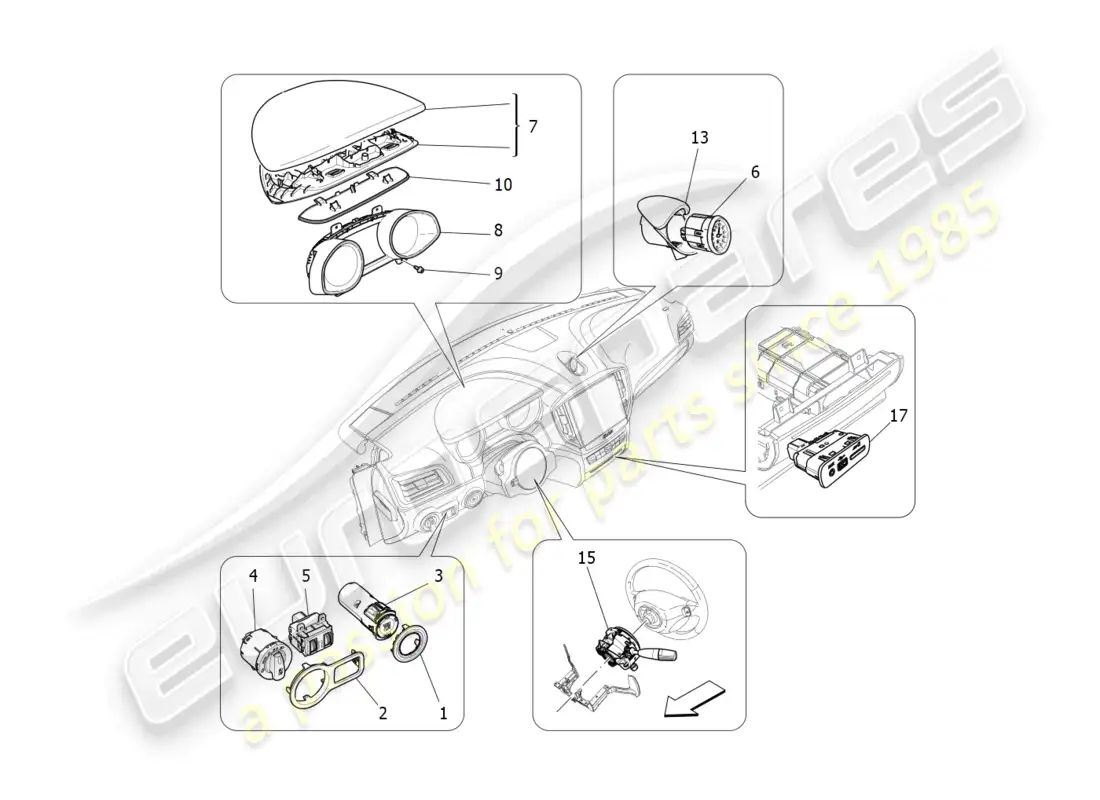 maserati ghibli (2017) dispositivos del tablero diagrama de piezas