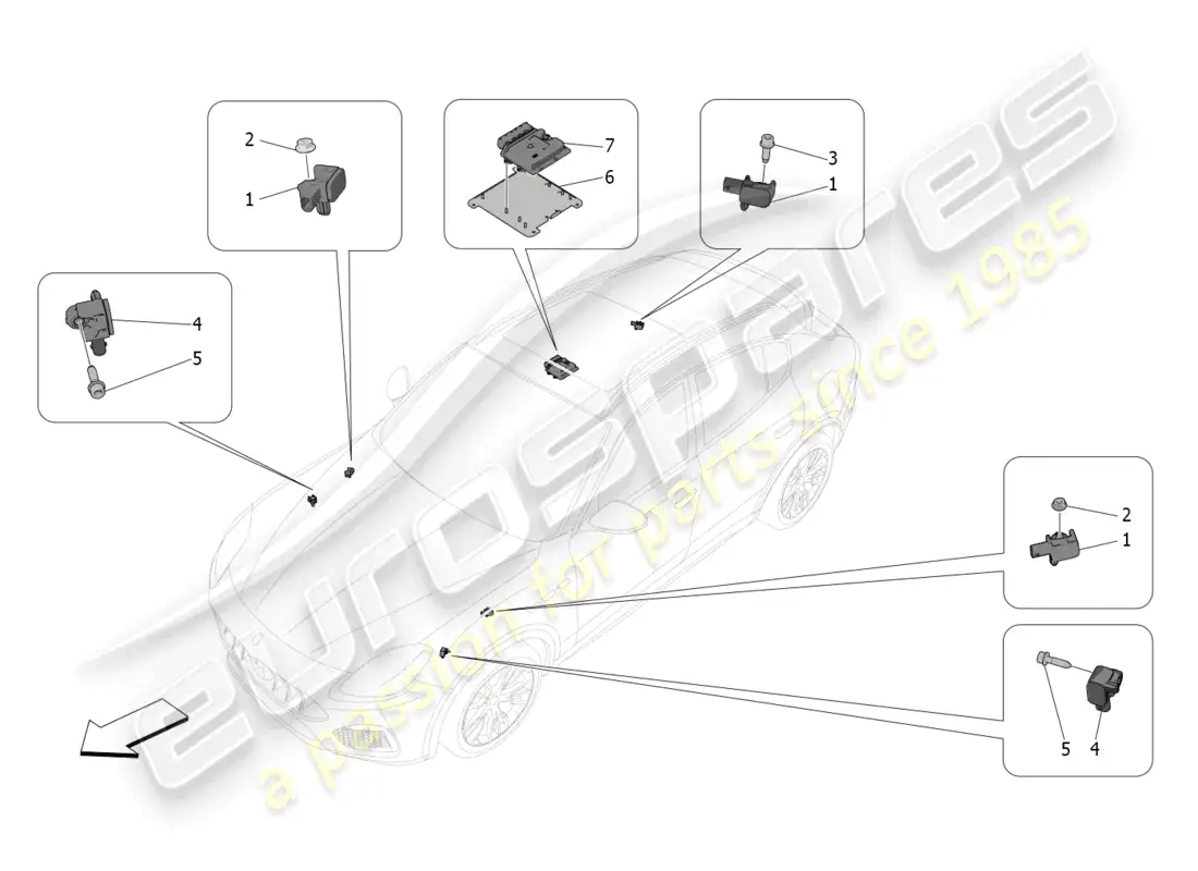 maserati grecale gt (2023) control electrónico (suspensión) diagrama de piezas