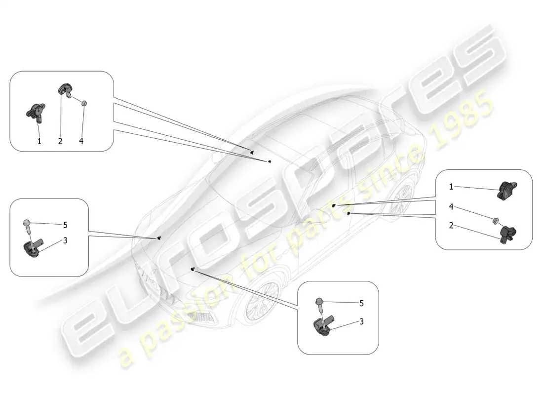 maserati grecale gt (2023) sensores de accidente diagrama de piezas