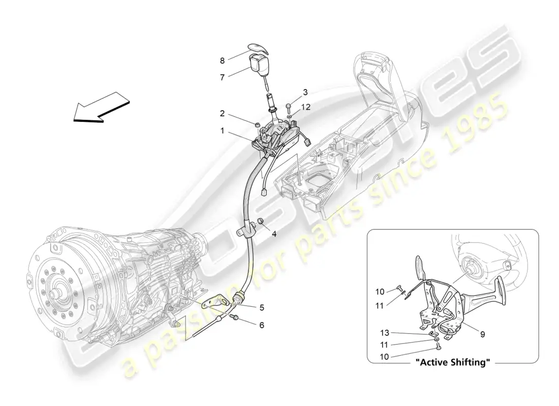 maserati grancabrio mc (2013) controles del conductor para caja de cambios automática. diagrama de piezas