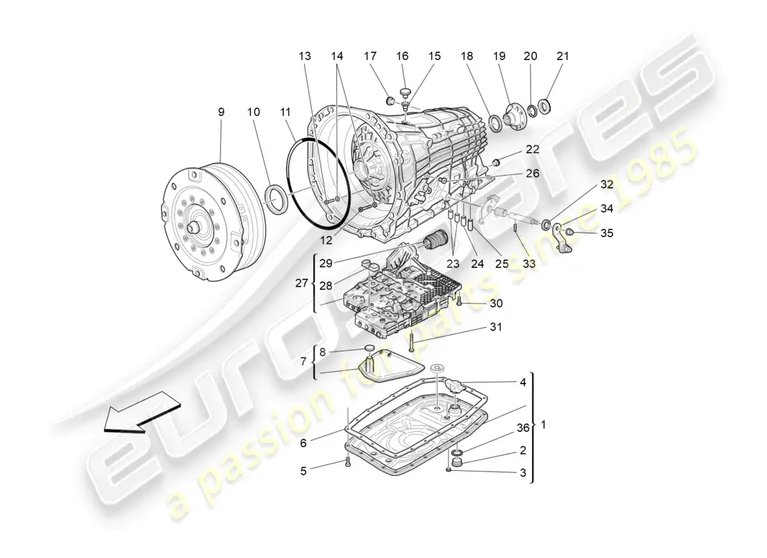 maserati grancabrio mc (2013) carcasas de caja de cambios diagrama de piezas