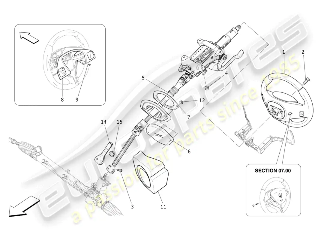 maserati levante (2020) columna de dirección y unidad de volante diagrama de piezas