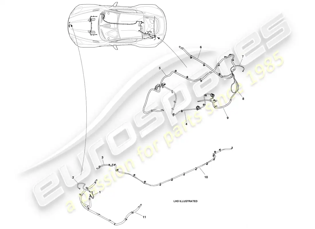 aston martin one-77 (2011) arnés de tierra diagrama de piezas