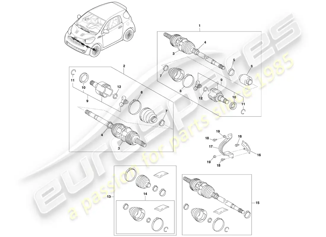 aston martin cygnet (2012) medios ejes diagrama de piezas
