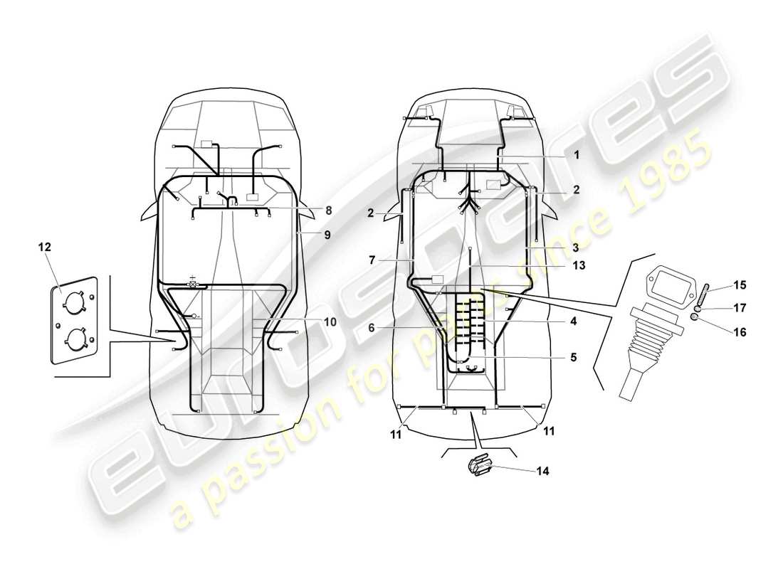 lamborghini murcielago roadster (2005) juego de cableado central diagrama de piezas