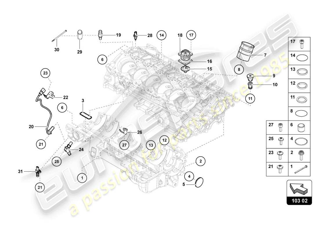 lamborghini 2016 (lp700-4 roadster) diagrama de piezas del cárter de aceite