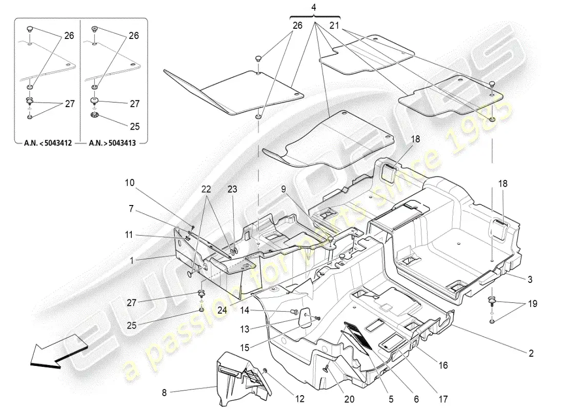 maserati ghibli (2019) alfombrillas del habitáculo diagrama de piezas