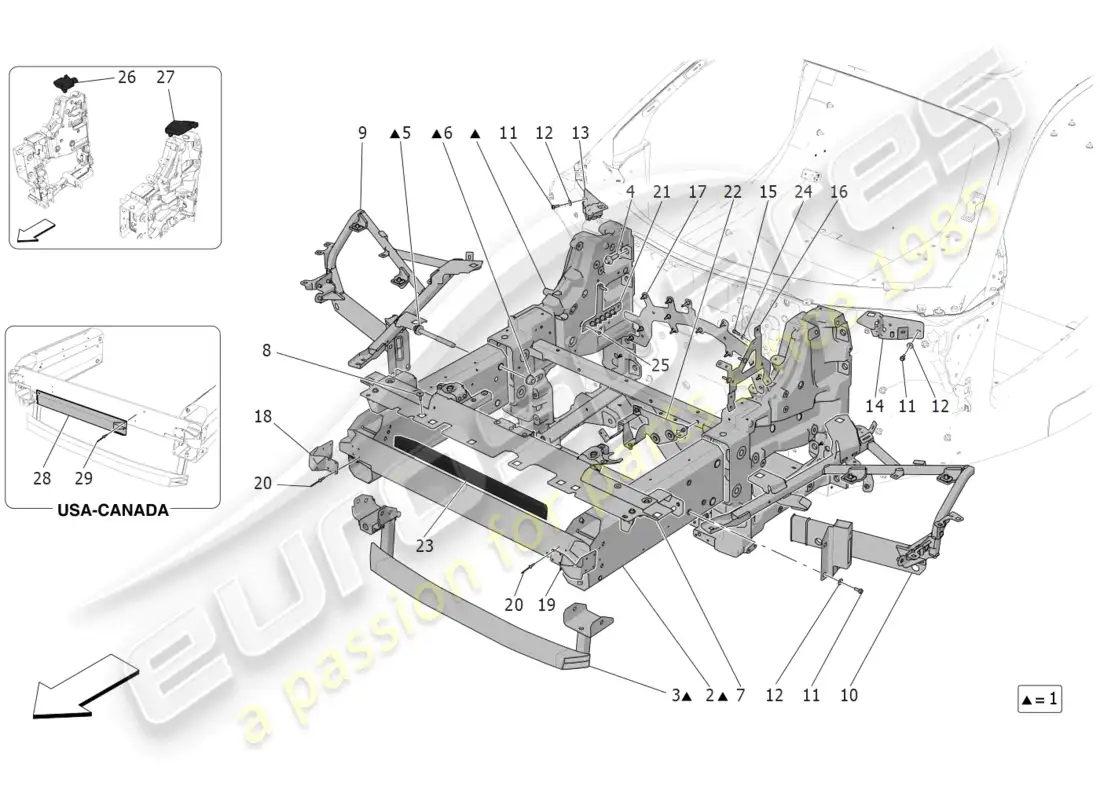 maserati mc20 (2022) chasis delantero diagrama de piezas