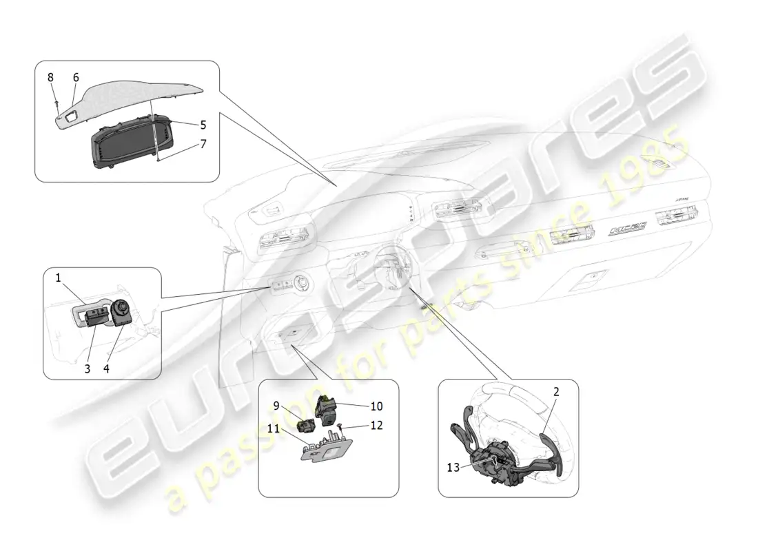 maserati mc20 (2022) dispositivos del tablero diagrama de piezas