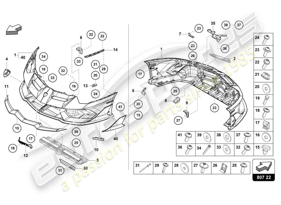 lamborghini lp770-4 svj roadster (2019) parachoques, completo diagrama de piezas