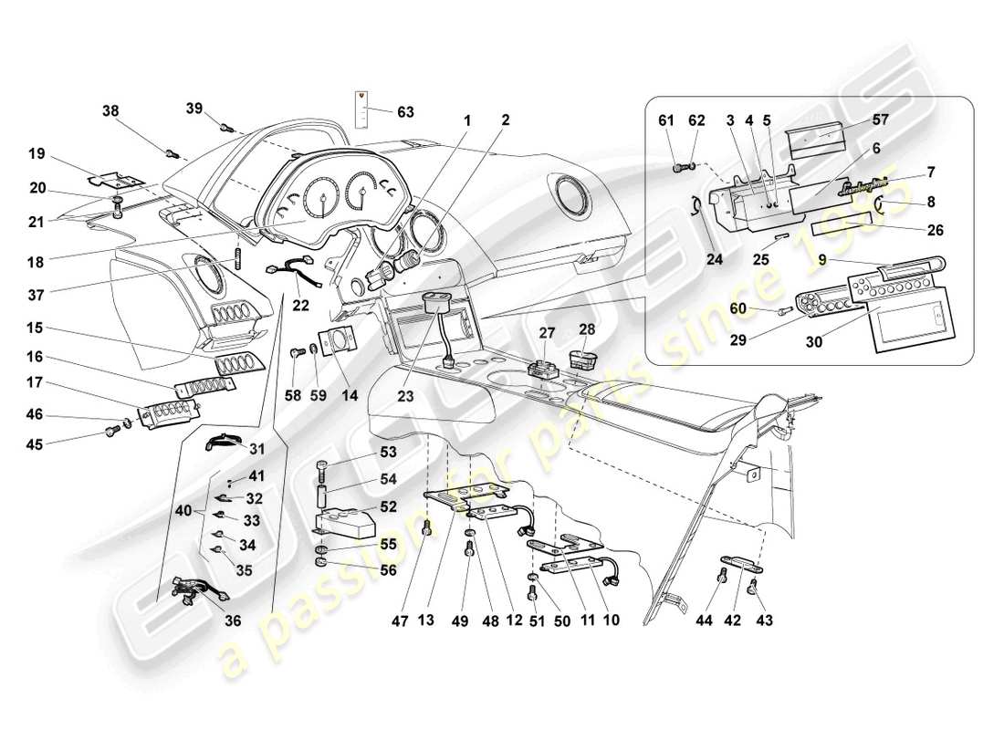 lamborghini murcielago roadster (2005) diagrama de piezas del tablero