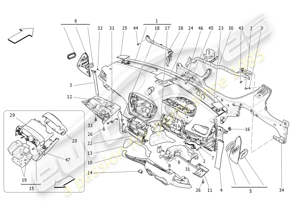 maserati ghibli (2015) unidad de tablero diagrama de piezas