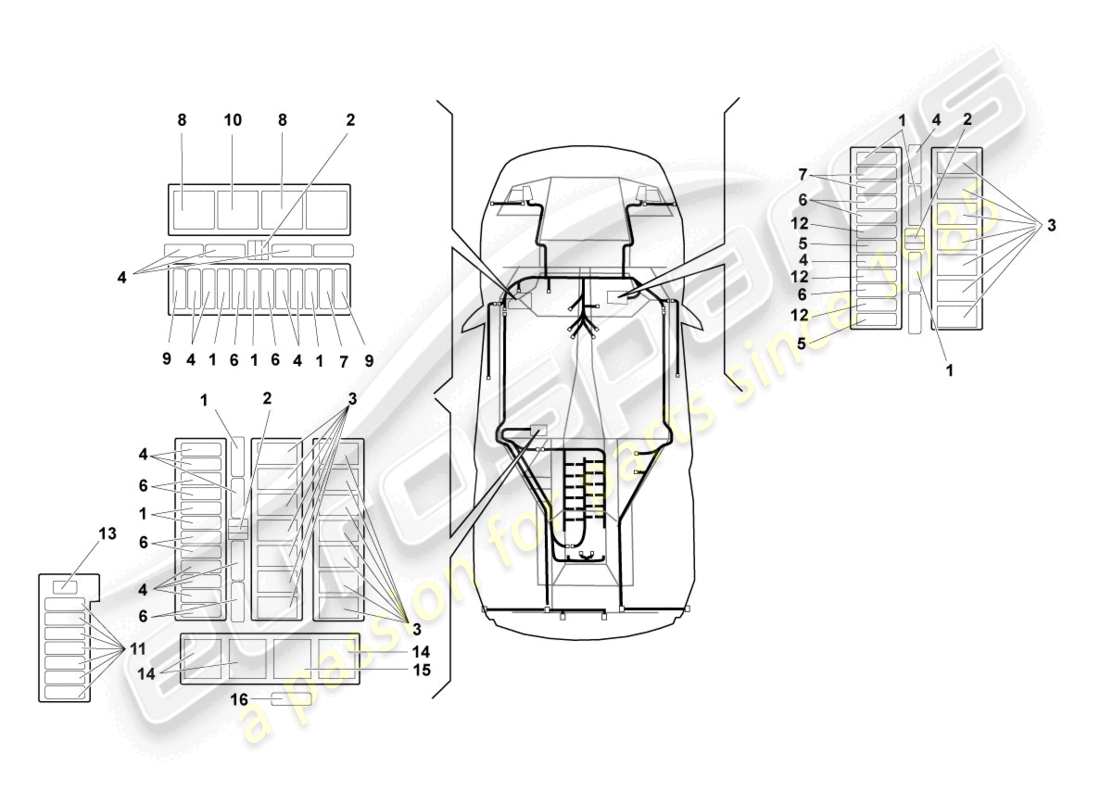 lamborghini murcielago roadster (2006) diagrama de piezas de electricidad central