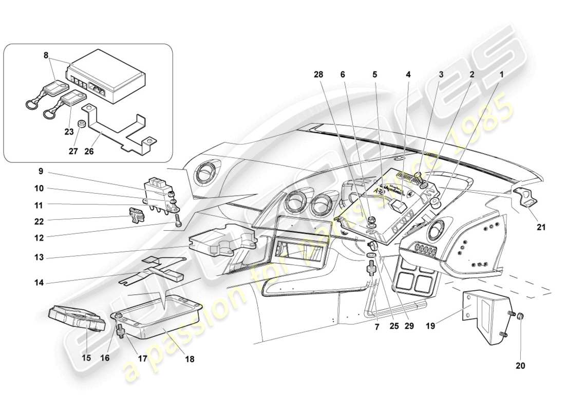 lamborghini murcielago coupe (2005) módulos de control para sistemas eléctricos diagrama de piezas