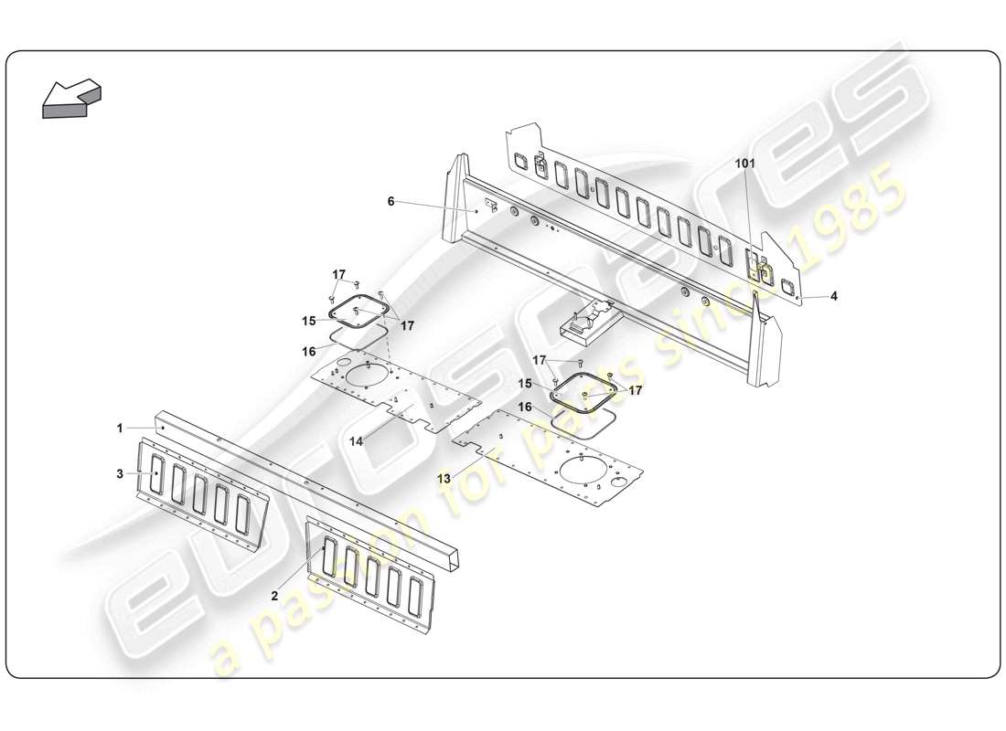 lamborghini super trofeo (2009-2014) diagrama de piezas del elemento del chasis