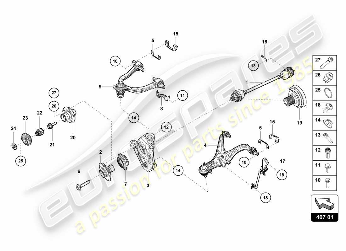 lamborghini lp580-2 spyder (2019) eje delantero diagrama de piezas