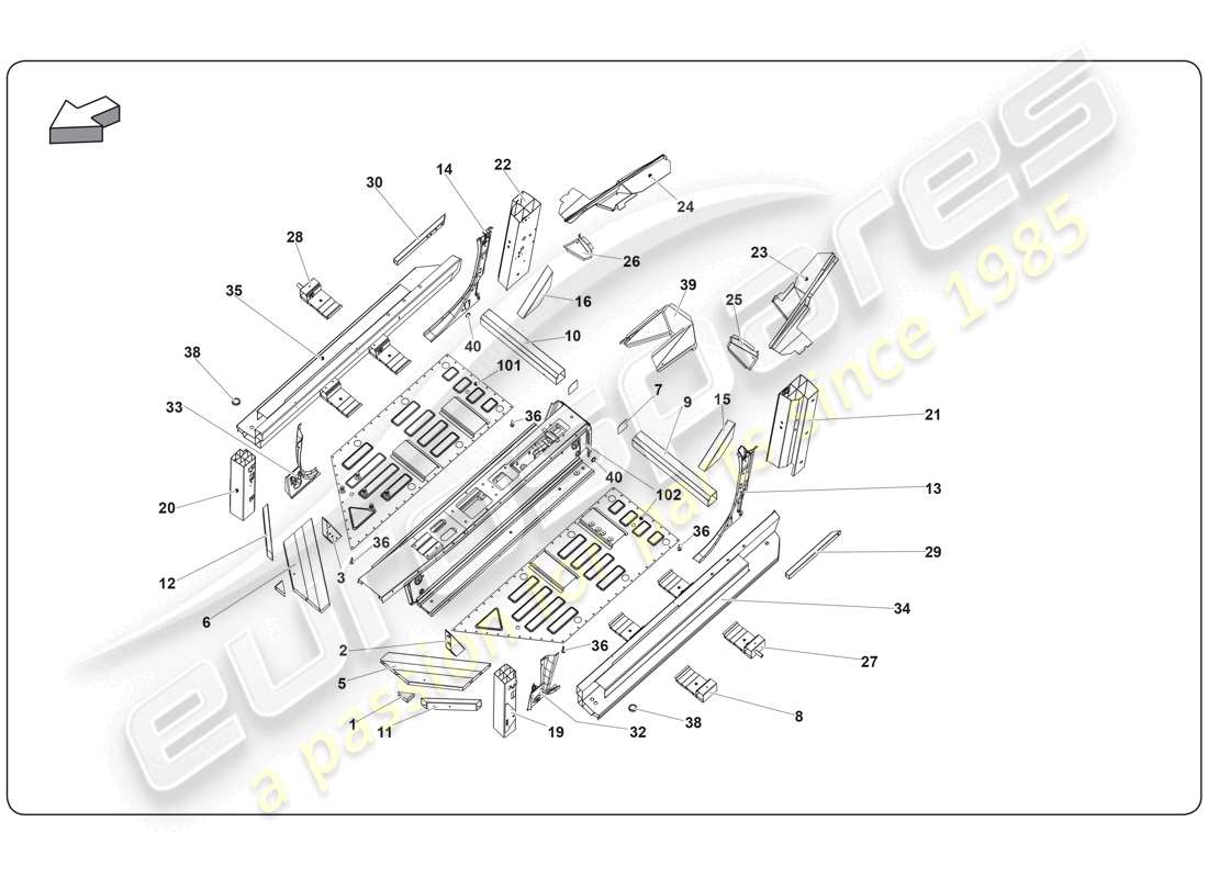lamborghini super trofeo (2009-2014) diagrama de piezas del elemento del chasis