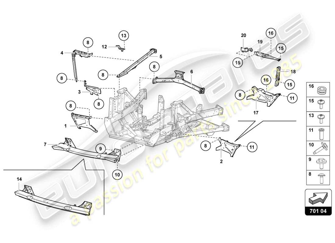 lamborghini lp720-4 coupe 50 (2014) parte trasera del marco de acabado diagrama de piezas