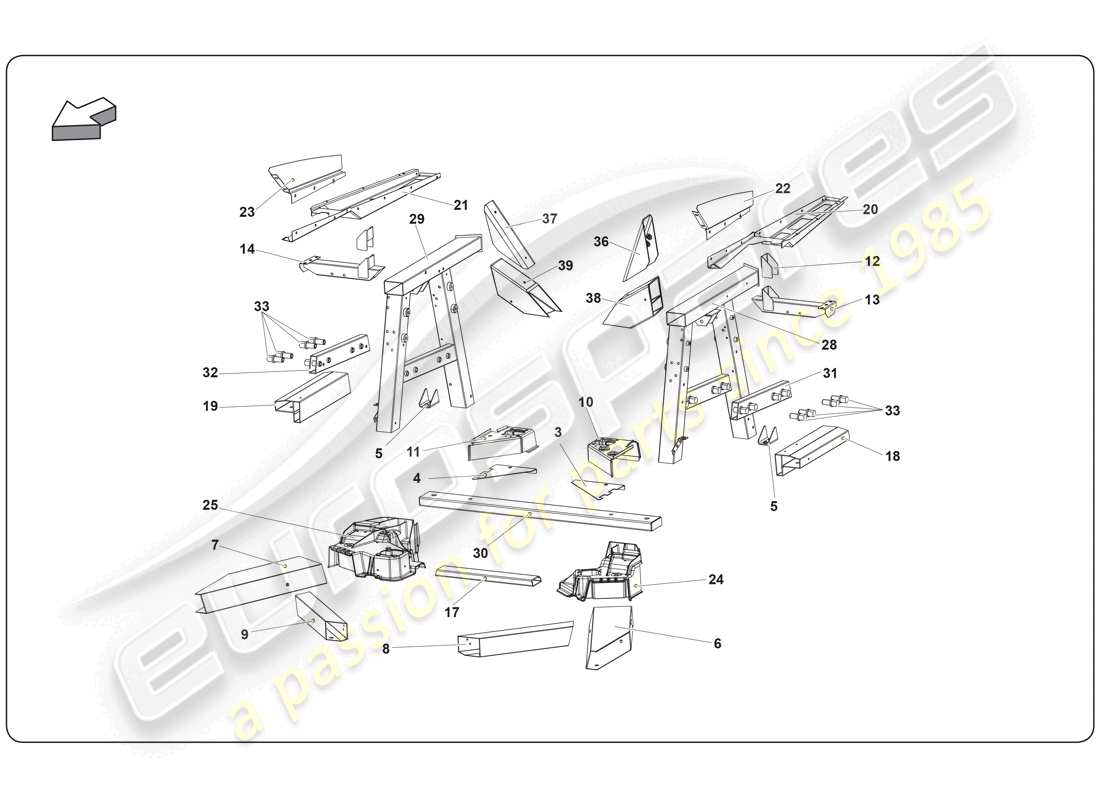 lamborghini super trofeo (2009-2014) elemento del chasis diagrama de piezas