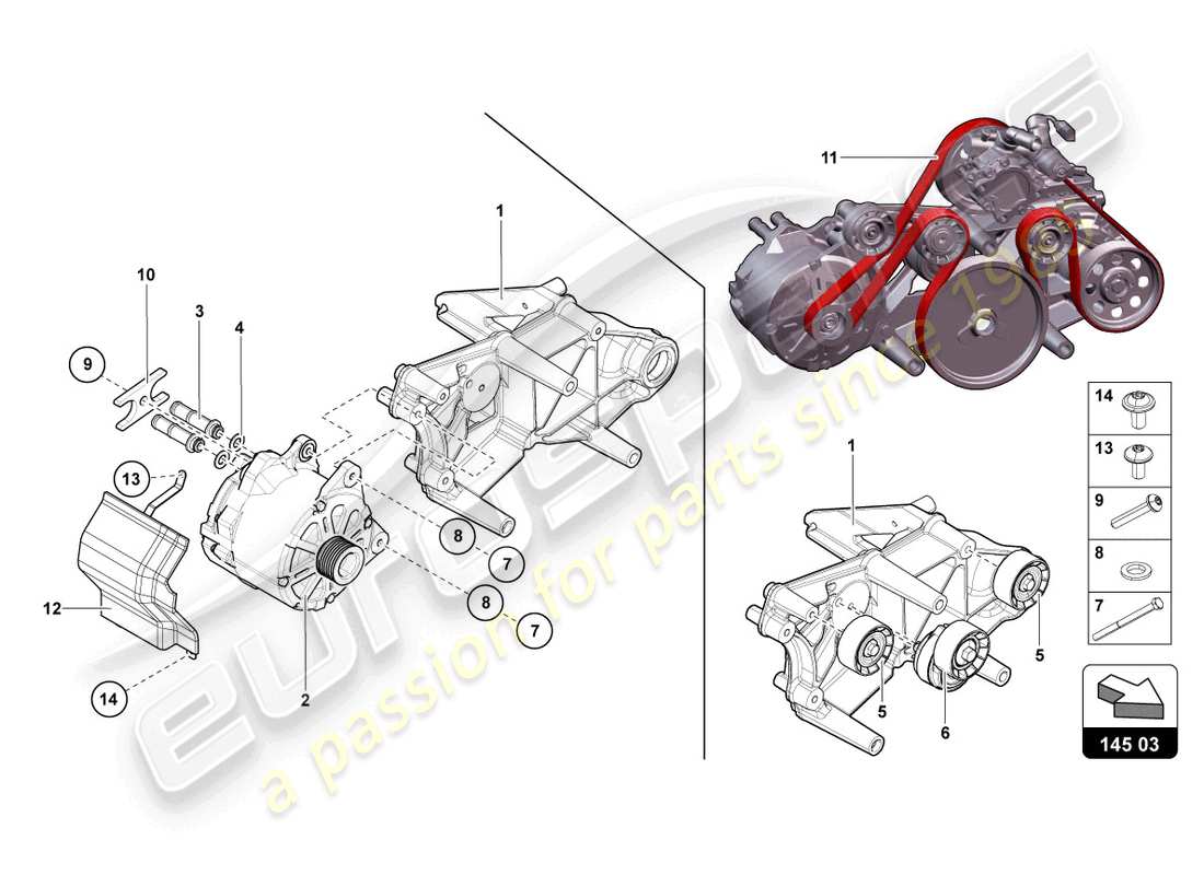 lamborghini 2016 (lp700-4 roadster) alternador y piezas únicas diagrama de piezas