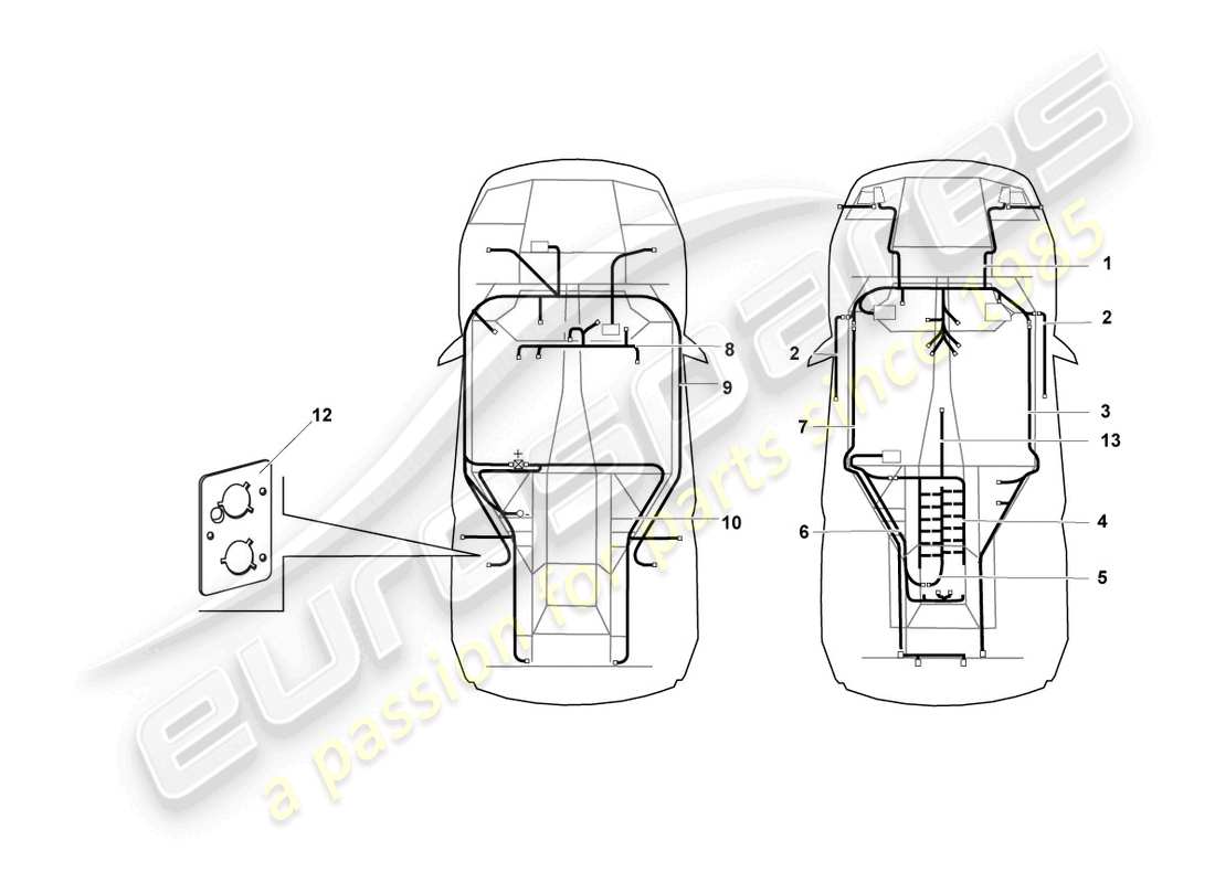 lamborghini murcielago coupe (2005) juego de cableado central diagrama de piezas