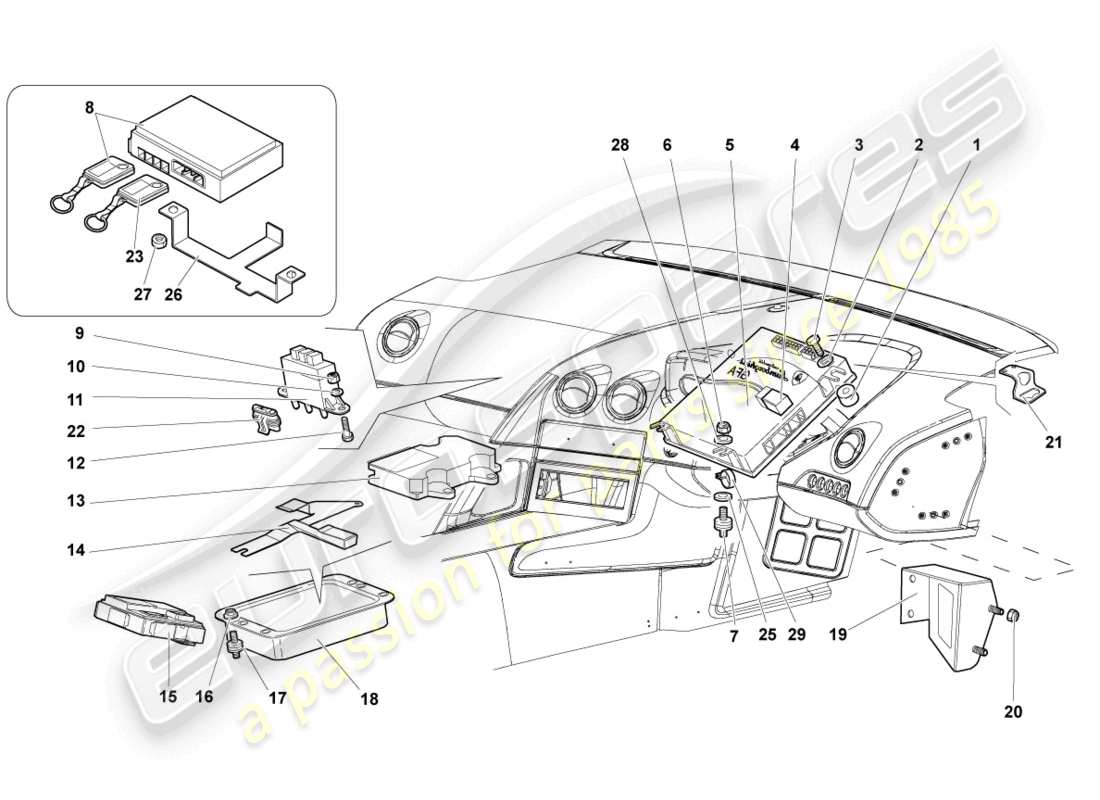 lamborghini murcielago coupe (2003) módulos de control para sistemas eléctricos diagrama de piezas