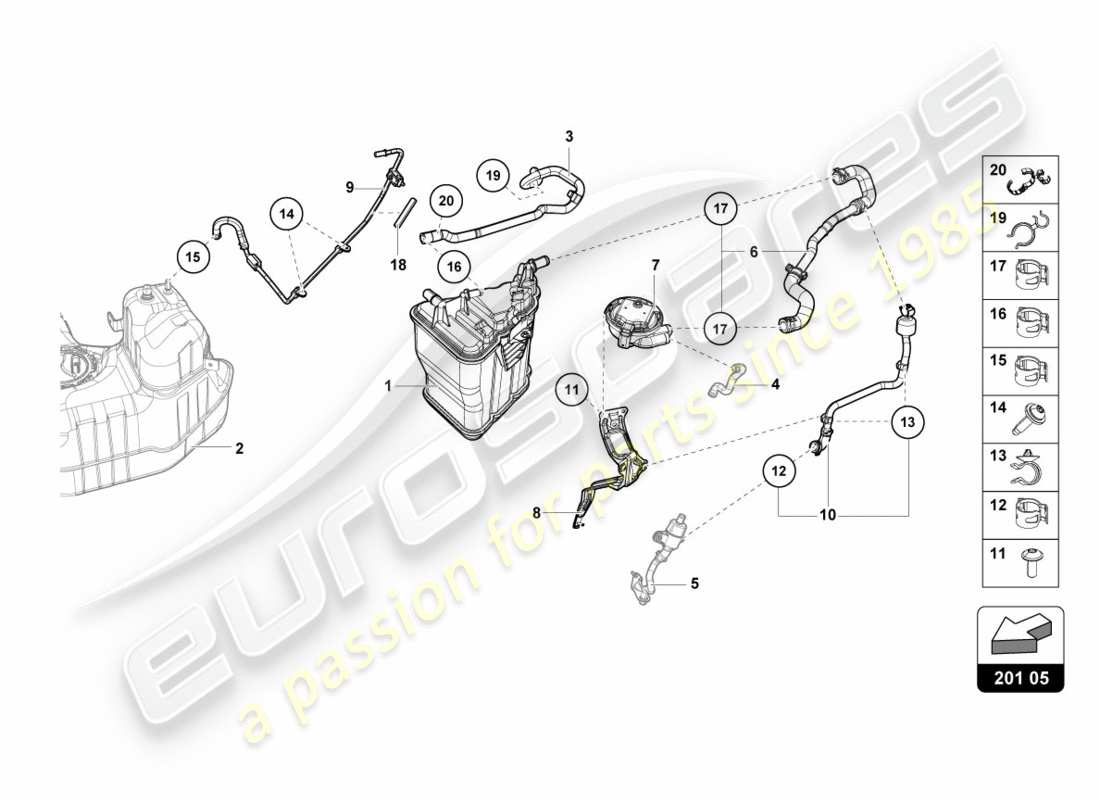 lamborghini lp610-4 avio (2016) contenedor de carbón activado diagrama de piezas