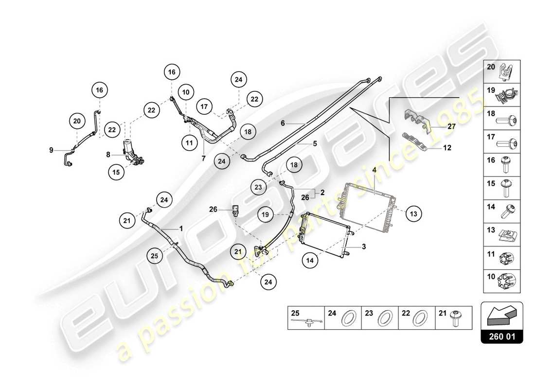 lamborghini 2020 (evo spyder) diagrama de piezas del condensador de a/c