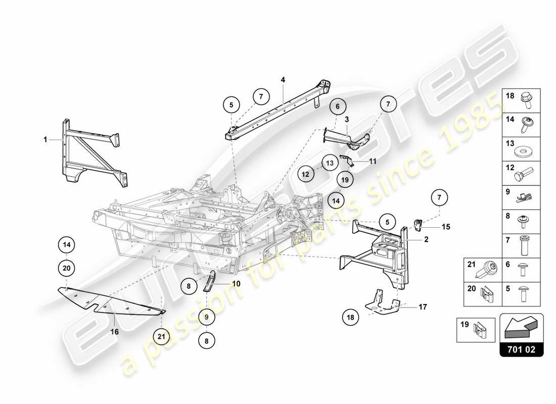 lamborghini lp700-4 coupe (2012) parte delantera del marco de acabado diagrama de piezas