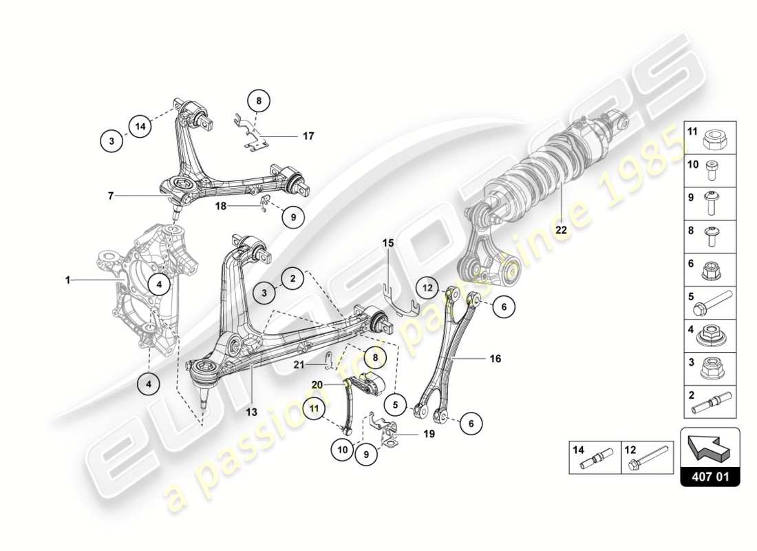lamborghini centenario coupe (2017) suspensión delantera diagrama de piezas