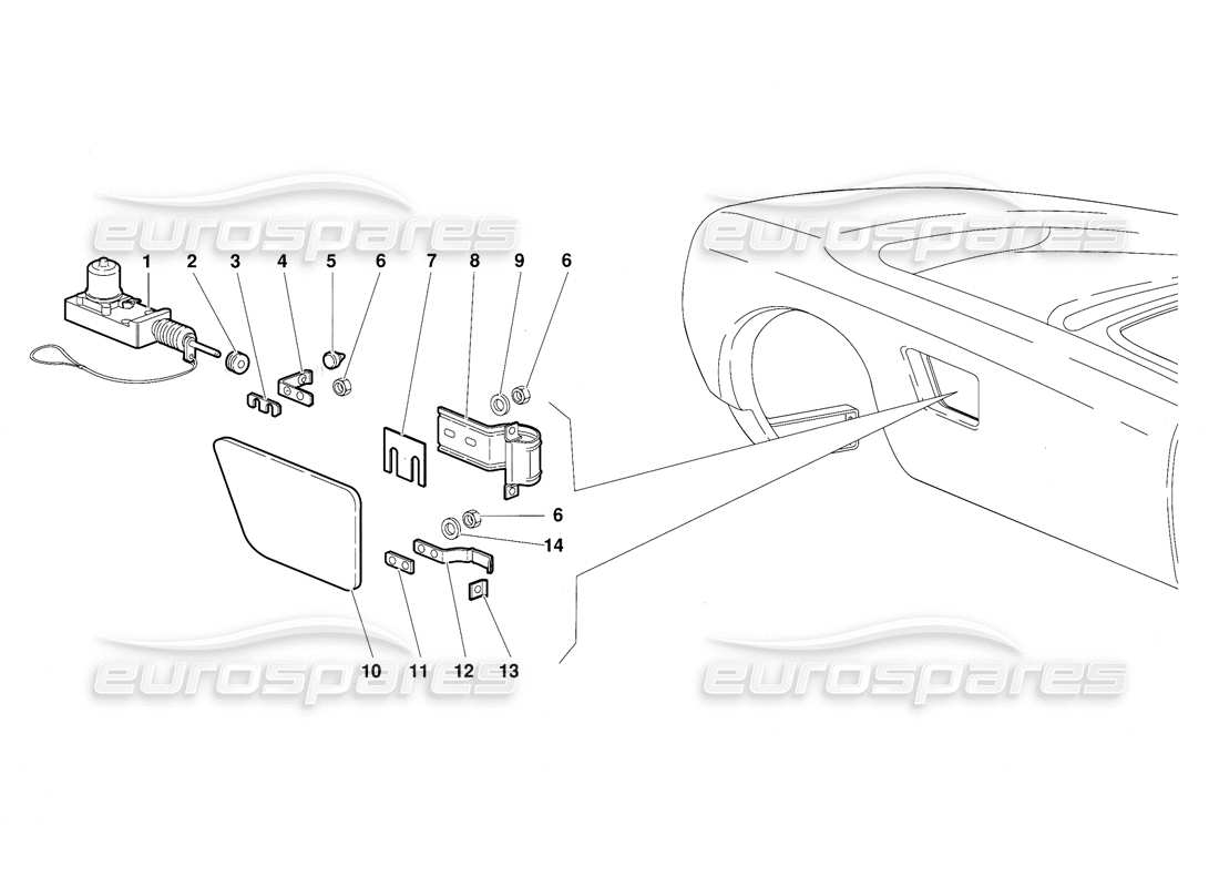 lamborghini diablo (1991) diagrama de piezas de la tapa de combustible