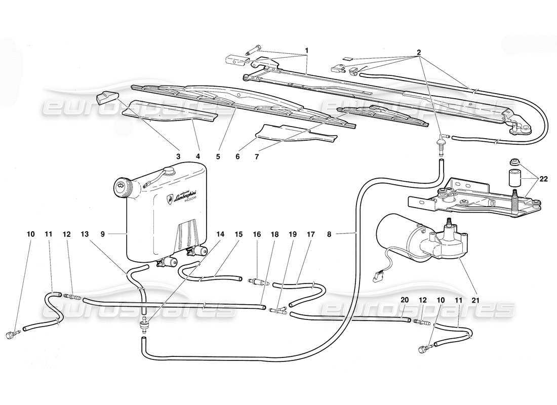 lamborghini diablo (1991) diagrama de piezas del limpiaparabrisas y lavafaros