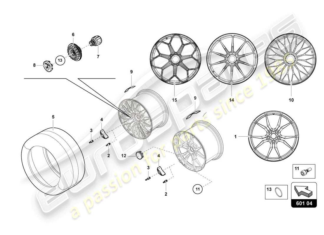 lamborghini lp750-4 sv roadster (2017) ruedas/neumáticos traseros diagrama de piezas