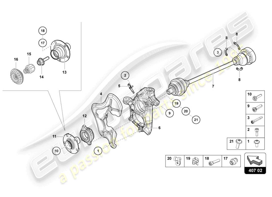 lamborghini lp740-4 s coupe (2020) diagrama de pieza delantero del eje de transmisión