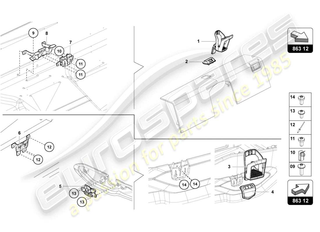 lamborghini 2013 (lp700-4 coupe) diagrama de piezas del portavasos