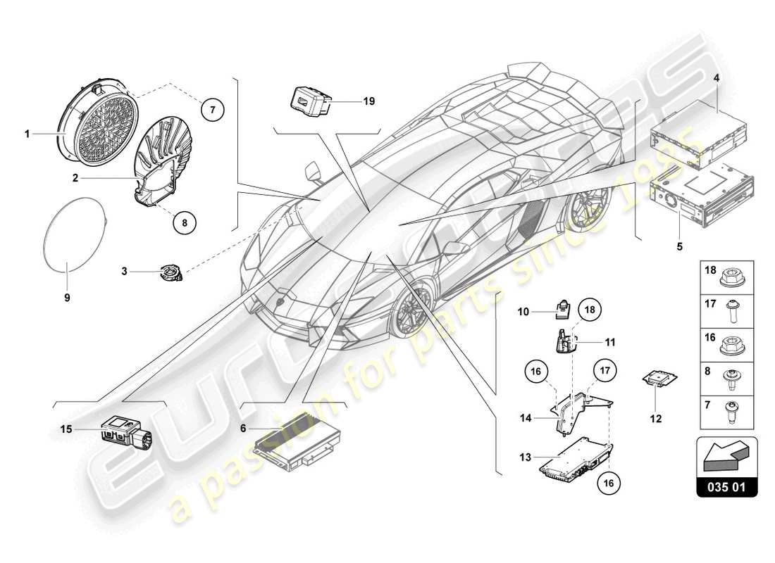 lamborghini lp770-4 svj coupe (2020) unidad de radio diagrama de piezas