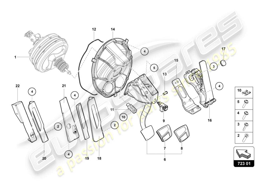 lamborghini lp700-4 roadster (2013) freno y aceleración. palanca mecanica. diagrama de piezas