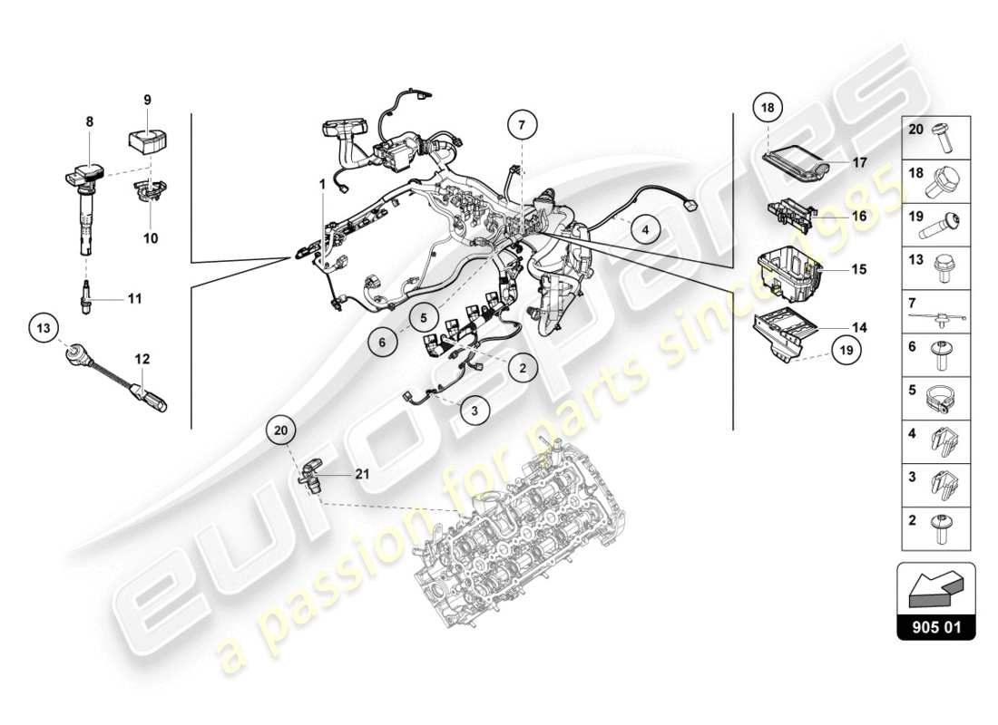 lamborghini evo spyder 2wd (2020) sistema de encendido diagrama de piezas