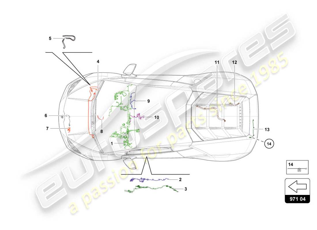 lamborghini 2020 (evo coupe) diagrama de piezas de cableado