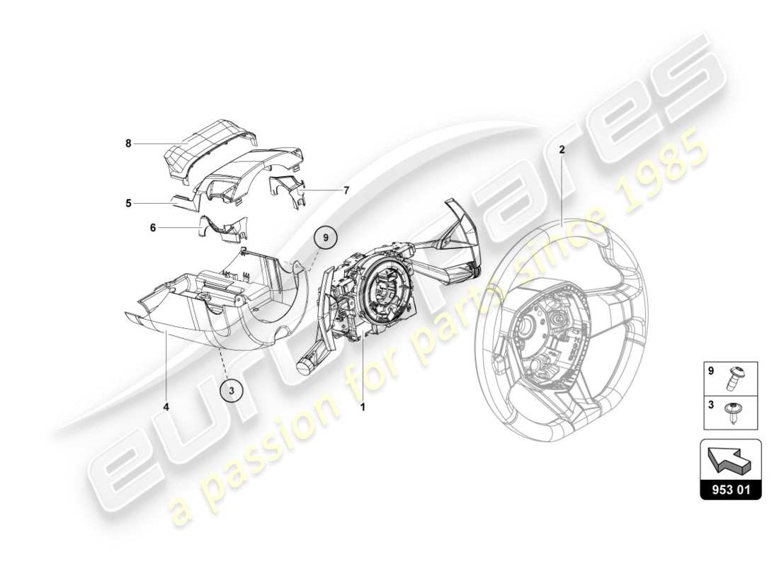 lamborghini lp700-4 coupe (2012) dirección de cremallera y piñón diagrama de piezas