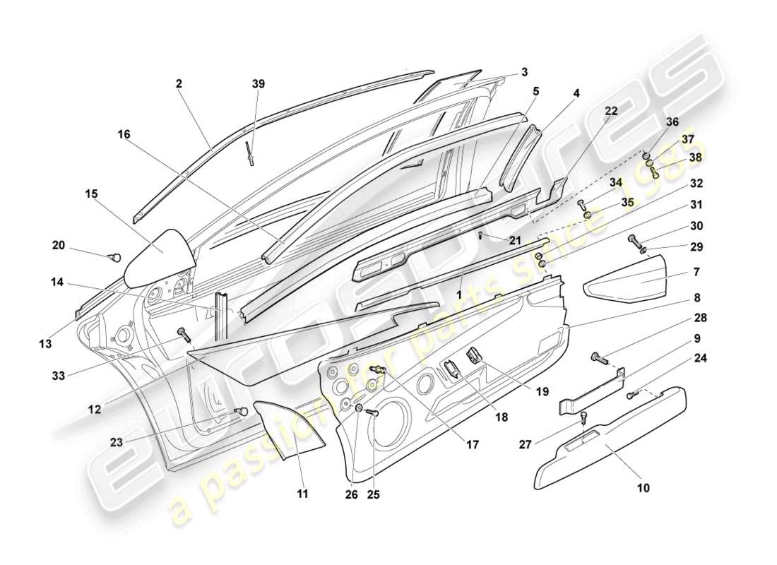 lamborghini murcielago coupe (2006) diagrama de piezas de la guía de ventana
