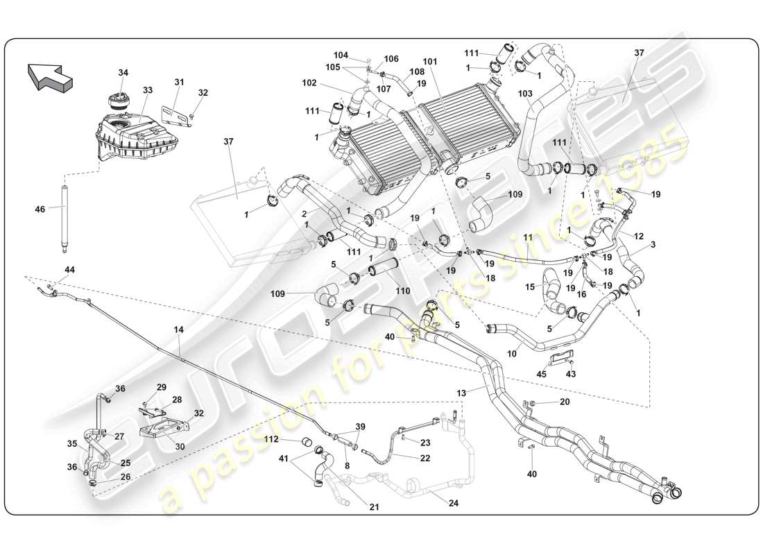 lamborghini super trofeo (2009-2014) diagrama de piezas de refrigeración por agua