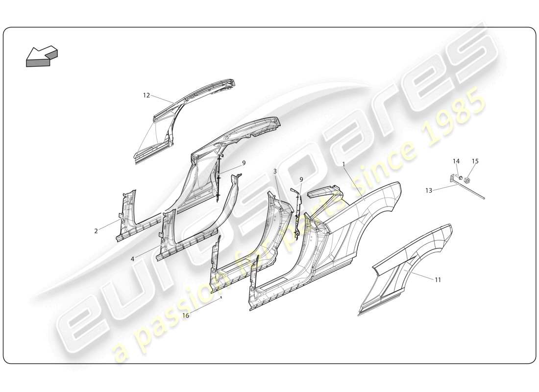 lamborghini super trofeo (2009-2014) diagrama de piezas del elemento del chasis