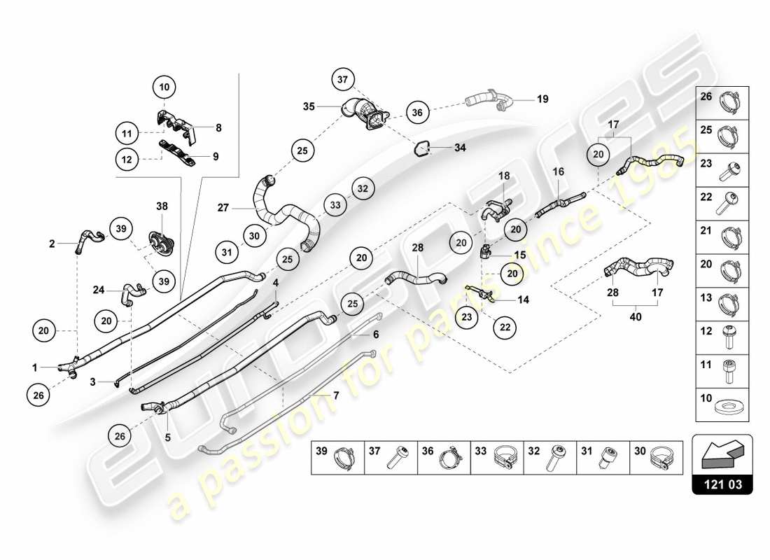 lamborghini 2016 (lp610-4 avio) mangueras y tubos de refrigerante centro diagrama de piezas