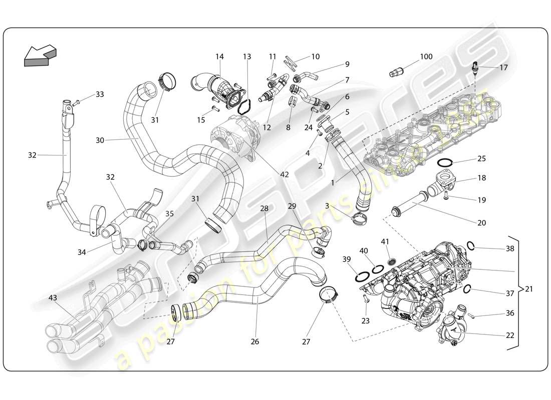 lamborghini super trofeo (2009-2014) diagrama de piezas de refrigeración por agua