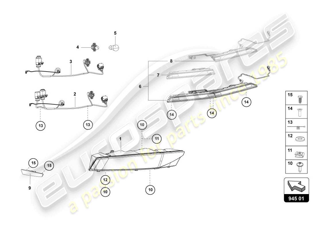 lamborghini lp750-4 sv roadster (2017) diagrama de piezas de la luz trasera trasera