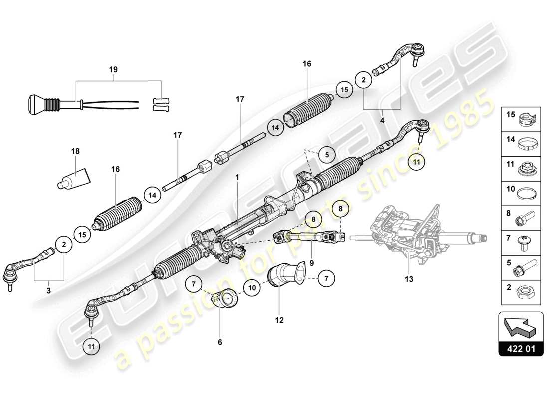 lamborghini 2014 (lp720-4 coupe 50) diagrama de piezas de la barra de dirección