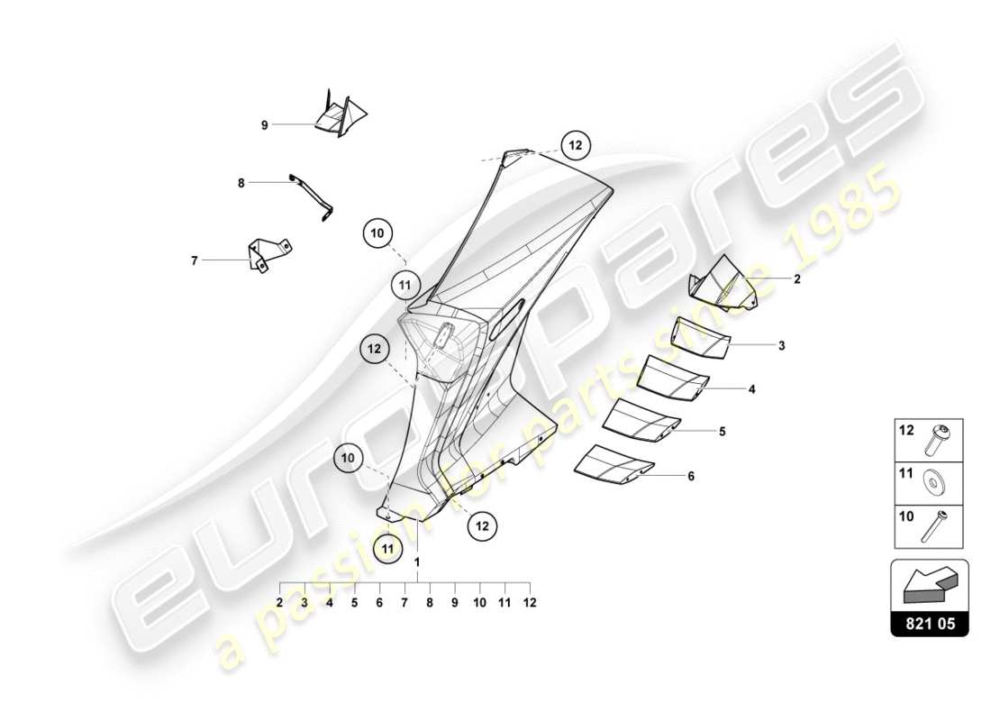 lamborghini centenario roadster (2017) adorno del panel lateral trasero diagrama de piezas